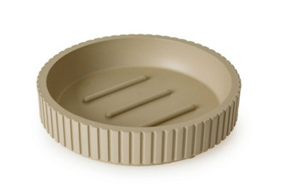 Textured 7 Pcs Dish Toothbrush Dispenser Tumbler Brush Bin & Mat - Almond