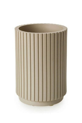 Textured 7 Pcs Dish Toothbrush Dispenser Tumbler Brush Bin & Mat - Almond - 4