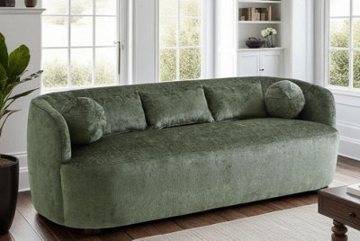 Mid-Century Modern 3-Seater Sofa with Green Chenille Upholstery main image 0