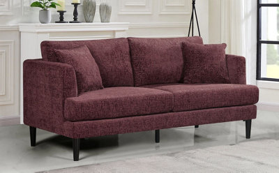 Textured Chenille Wine Red 3 Seater Sofa