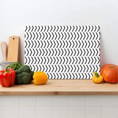 Textured Glass Chopping Board Black Herringbone Design - Medium