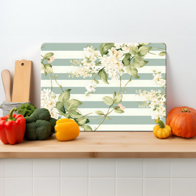 Textured Glass Chopping Board Green Floral Stripe - Medium