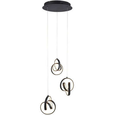 Textured Matt Black Modern 3 Light Ceiling Pendant - Integrated Warm White LEDs