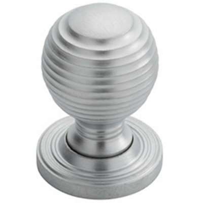 Textured Reeded Ball Cupboard Door Knob 23mm Dia Satin Chrome Handle