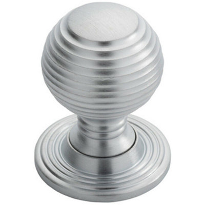 Textured Reeded Ball Cupboard Door Knob 35mm Dia Satin Chrome Handle