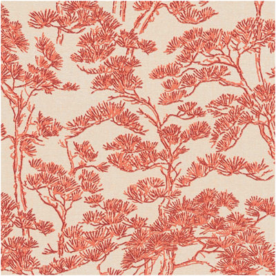 Textured Vinyl Wallpaper Beige Red Tree Print Asian Inspired Non Woven