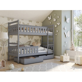 Tezo Contemporary Solid Pine Bunk Bed with 2 Storage Drawers in Grey (L)1980mm (H)1640mm (W)980mm