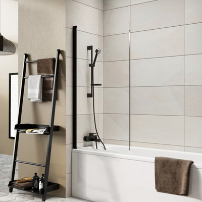 Thalia 8mm Easy Clean Glass Single Panel Bathscreen 800 x 1500mm Black ...
