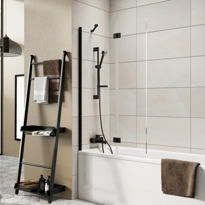 Thalia Inward Folding Over Bath Screen Full Set 900 x 1500mm Black Price Comparisons | Compare The Build