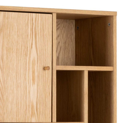 Thallo Narrow Oak Wood 3 Door Multi Level Bookcase