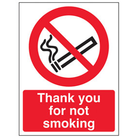 Thank You For Not Smoking Notice Sign Adhesive Vinyl - 300x400mm (x3)