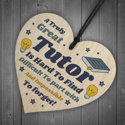 Thank You Gift For Tutor Teacher Wood Hanging Heart Leaving School ...