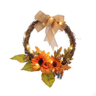 Thanksgiving Halloween Home Decoration Artificial Sunflower Wreath with Lights