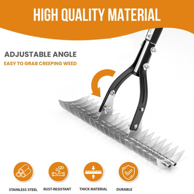 Thatch Rake Stainless Steel Curved Tip Teeth Lawn Rake for Leaves Garden
