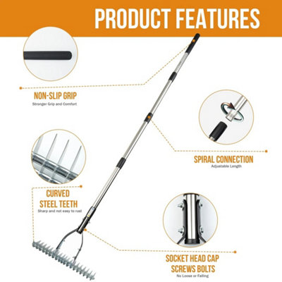 Thatch Rake Stainless Steel Curved Tip Teeth