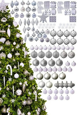 The 196pc White & Silver Full Heavy Coverage Bauble Set (7ft trees)