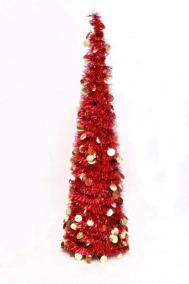 The 7ft Slim Red Tinsel Pop Up Christmas Tree Price Comparisons | Compare The Build