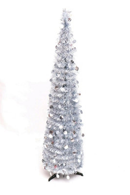 The 7ft Slim Silver Tinsel Pop Up Christmas Tree Price Comparisons | Compare The Build