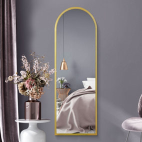 The Arcus - Gold Framed Arched Leaner / Wall Mirror 63" X 21" (160CM X 53CM)