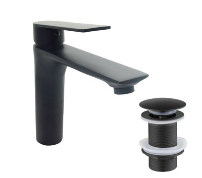 The Bath Plus Bathroom Set Offer Mono Sink Mixer Tap & Slotted Click Clack Waste Black Basin Sink Tap