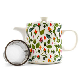 The British Gardening Company 1L Ceramic Rosebud Teapot with Removable Stainless Steel Infuser