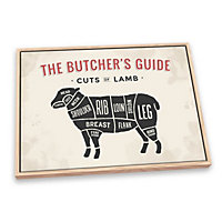 The Butcher's Cuts Guide Lamb Beige CANVAS FLOATER FRAME Wall Art Print Picture Light Oak Frame (H)41cm x (W)61cm