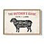 The Butcher's Cuts Guide Lamb Beige CANVAS FLOATER FRAME Wall Art Print Picture Light Oak Frame (H)41cm x (W)61cm