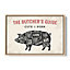 The Butcher's Cuts Guide Pork Beige CANVAS FLOATER FRAME Wall Art Print Picture Light Oak Frame (H)51cm x (W)76cm