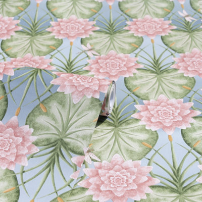 THE CHATEAU BY ANGEL STRAWBRIDGE - THE LILY GARDEN EAU DE NIL WALLPAPER