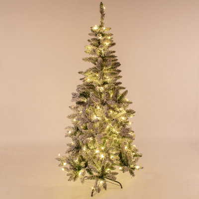 The Christmas Workshop 6ft Pre-Lit Artificial Christmas Tree - Snow Covered - 180 Warm White LED's - Includes Stand