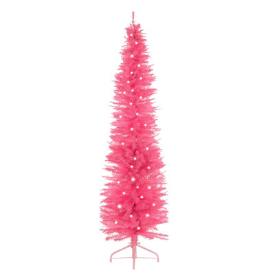 The Christmas Workshop 6ft Slim Pink Pre-Lit Artificial Christmas Tree - 110 LED Lights - Includes Stand Price Comparisons | Compare The Build