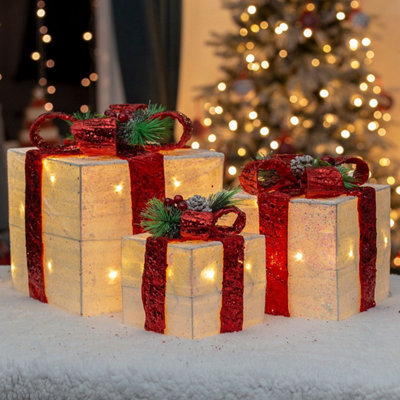 The Christmas Workshop 70749 Set of 3 Light-Up Christmas Boxes With 65 ...