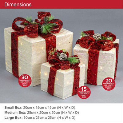 The Christmas Workshop 70749 Set of 3 Light-Up Christmas Boxes With 65 LED's & Red Bow