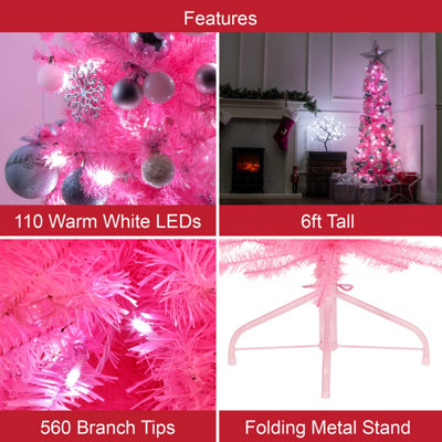 The Christmas Workshop 70870 6ft Slimline Pink Pre-Lit Artificial Christmas Tree