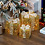 The Christmas Workshop 70989 Set of 3 Light-Up Christmas Boxes With 65 LED's & Gold & White Bow