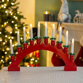 The Christmas Workshop 71169 Red Arched Wooden Candle Bridge with Candle Holders