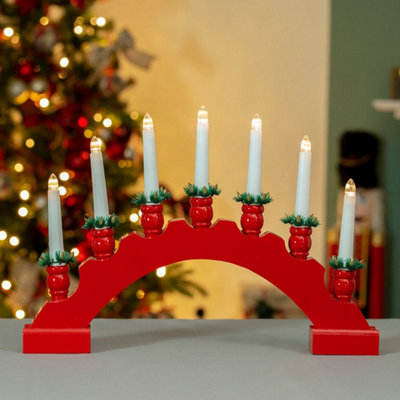 The Christmas Workshop 71179 Red Arched Wooden Candle Bridge with Candle Holders Price Comparisons | Compare The Build