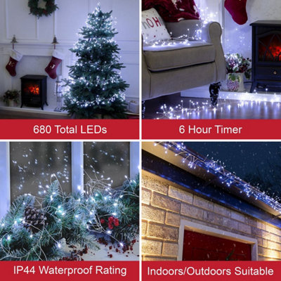 The Christmas Workshop 71769 680 Warm White Micro LED Cluster String Lights With Silver Wire Casing