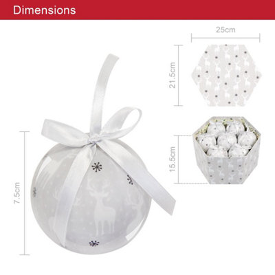 The Christmas Workshop 72629 Set of 14 Silver & White Coloured Reindeer Design Christmas Baubles