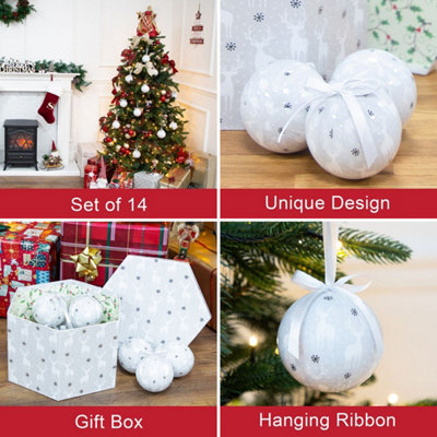 The Christmas Workshop 72629 Set of 14 Silver & White Coloured Reindeer Design Christmas Baubles - 3