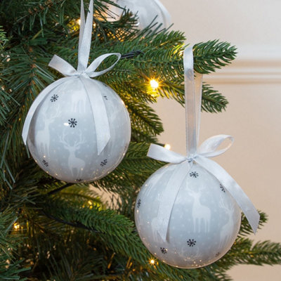 Silver and white christmas baubles discount