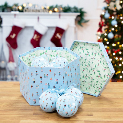The Christmas Workshop 72639 Set of 14 Blue Coloured Ice Skating Design Christmas Baubles