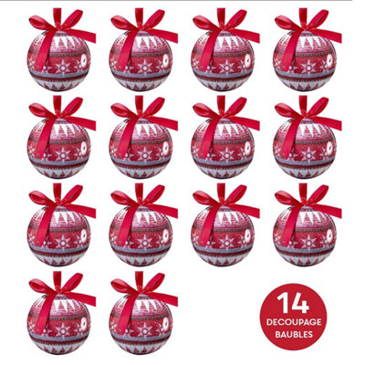 The Christmas Workshop 73750 Set of 14 Red & White Coloured Nordic Design Christmas Baubles - 3