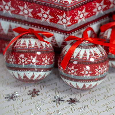 The Christmas Workshop 73750 Set of 14 Red & White Coloured Nordic Design Christmas Baubles - 4