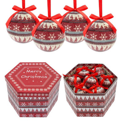 The Christmas Workshop 73750 Set of 14 Red & White Coloured Nordic Design Christmas Baubles - 6