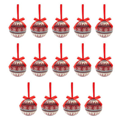 The Christmas Workshop 73750 Set of 14 Red & White Coloured Nordic Design Christmas Baubles - 8
