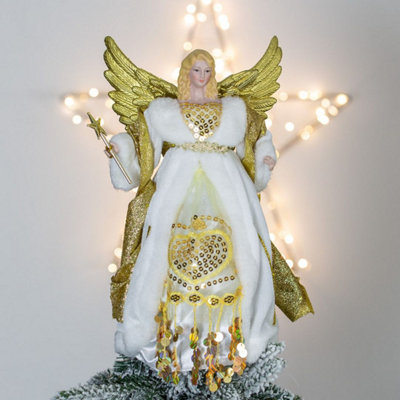 The Christmas Workshop 82050 Angel Tree Topper With Cream & Gold Dress