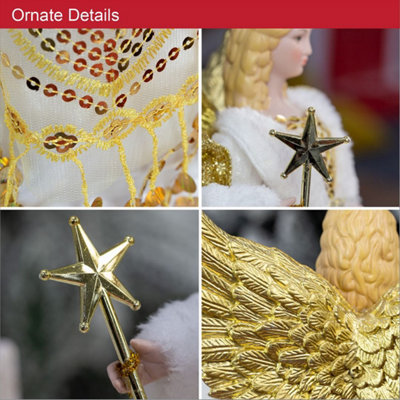The Christmas Workshop 82050 Angel Tree Topper With Cream & Gold Dress - 3