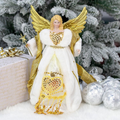 The Christmas Workshop 82050 Angel Tree Topper With Cream & Gold Dress