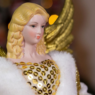 The Christmas Workshop 82050 Angel Tree Topper With Cream & Gold Dress - 5